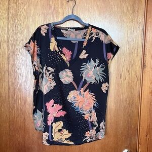 Floral Print V-Neck Satin Top